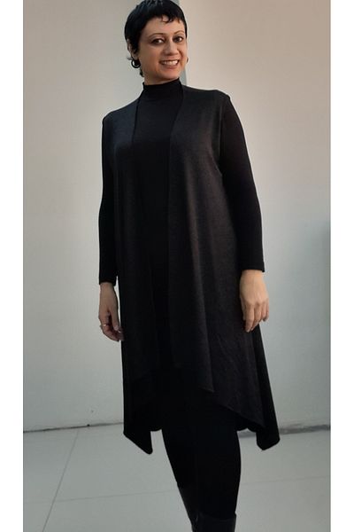 Mertcan Butik Black Glitter Asymmetrical Loose Knitwear Look Knitted Vest