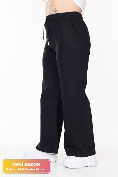 tarzımsüper Plus Size Elastic Waist Comfort Model Wide Leg High Waisted Soft Texture Jeans Jeans