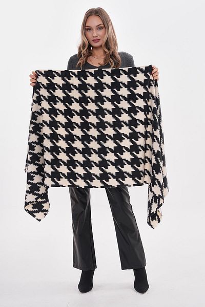 Luminos Butik Limited Edition Imported Houndstooth Patterned Black Wool Boucle Scarf-Shoulder Shawl 5185