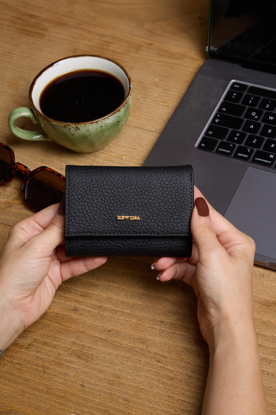 REWİNA 9147 Portofel de damă din piele naturală, negru