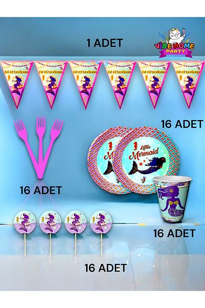 VibeHome Mermaid Themed Eco Set for 16 - Birthday Party and Fun Events
