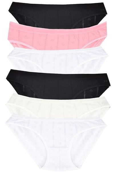Tutku Slip pentru femei din bumbac jacquard, 12 piese (negru-alb-roz-ecru) - standard