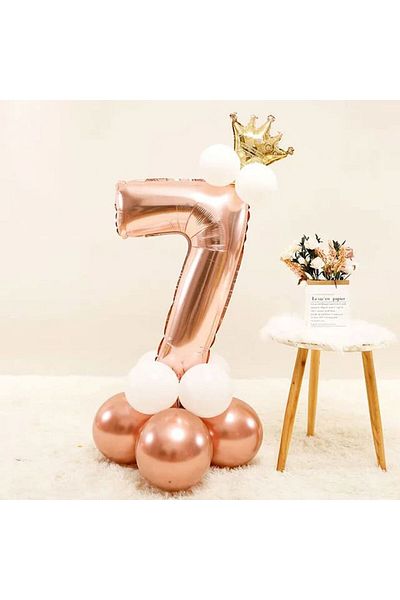 DÜVENCİ TİCARET Rose Gold King Crown Number Foil Age Balloon Set