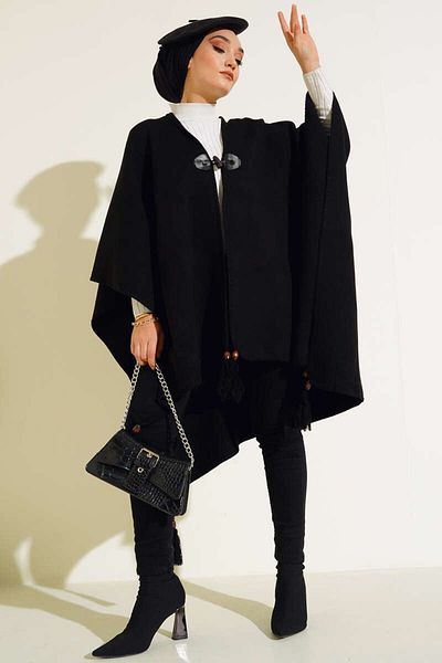 MODA Black Knitwear Poncho - Wren Shawl M2215