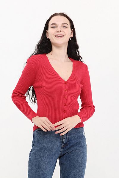 MA ananas Women's Fuchsia Long Sleeve Buttoned Crispy Cardigan
