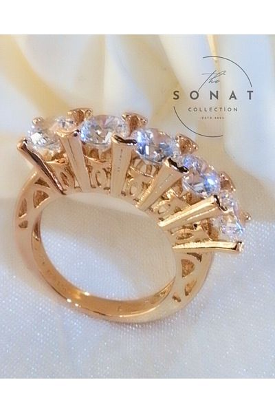 Sonat Collection Vip Series - Gold Zircon 5 Jewels Ring, No Fading, No Darkening, No Allergy
