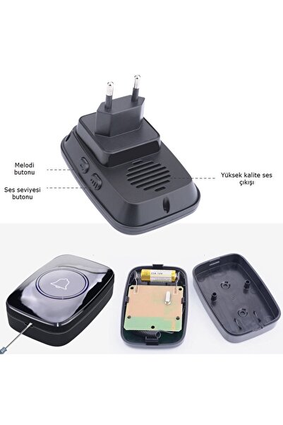 TruvaTicaret 2 Butonlu Kablosuz Kapı Zili Logosuz Tasarım Uzaktan Kumandalı Led Işıklı Kapı Zili Yüksek Sesli