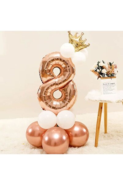 DÜVENCİ TİCARET Rose Gold King Crown Number Foil Age Balloon Set