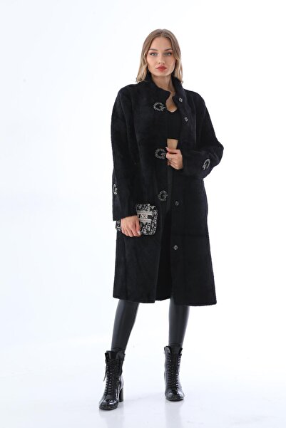 Bohem Stil Palton lung de angora cu detaliu din piatră italiană Pula (120 CM)