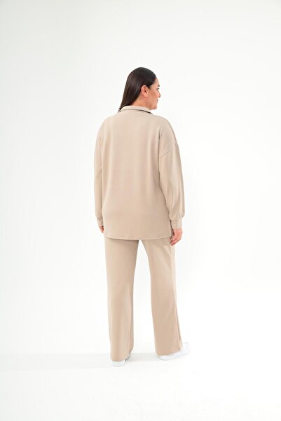 Ebsumu Women's Plus Size Sho Fabric Polo Neck Stone Tracksuit Set