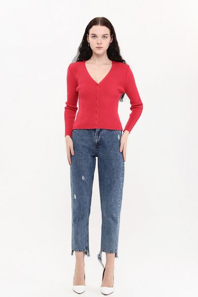 MA ananas Women's Fuchsia Long Sleeve Buttoned Crispy Cardigan