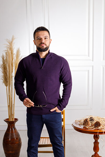 Sarar Μωβ πλεκτό πουλόβερ με φερμουάρ μισό ζιβάγκο