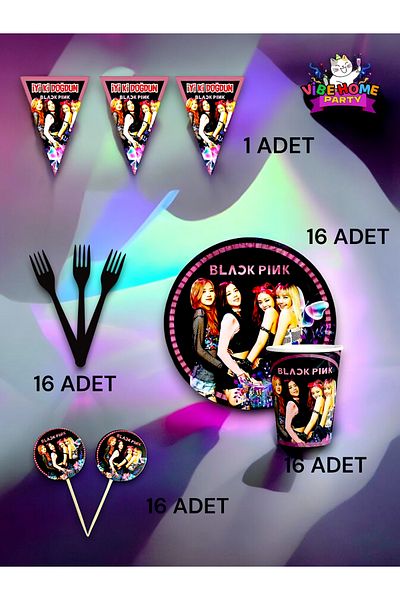 VibeHome Black Pink Themed Eco Set for 16 - Birthday Party and Fun Events