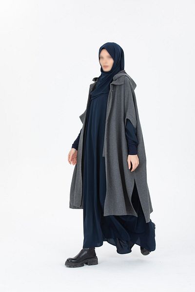 Enans Design Γυναικείο πόντσο Tweed Poncho με γιακά δικαστή