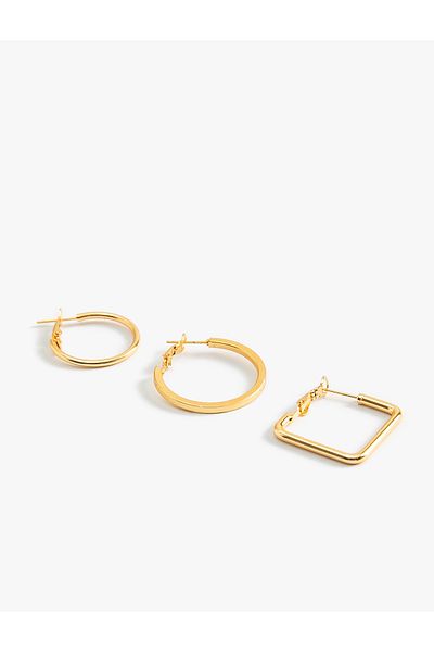 Koton Set of 3 Geometric Steel Blended Hoop Earrings