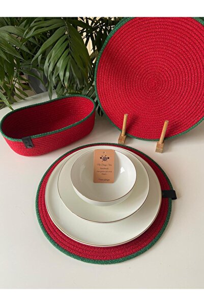 Nev Design Yılbaşı Supla Amerikan Servis Hediyelik 6'lı Supla ve Ekmek Sepeti Simli