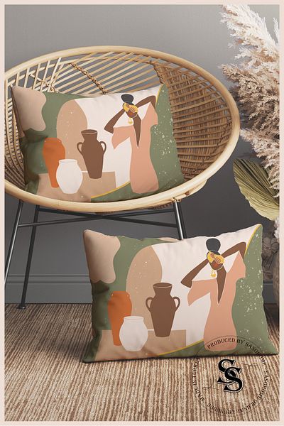 SasoHome Digital 2-Piece Rectangular Throw Pillow Cover with African Ethnic Objects and Black Girl Design