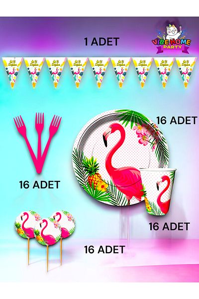 VibeHome Flamingo Themed Eco Set for 16 - Birthday Party and Fun Events