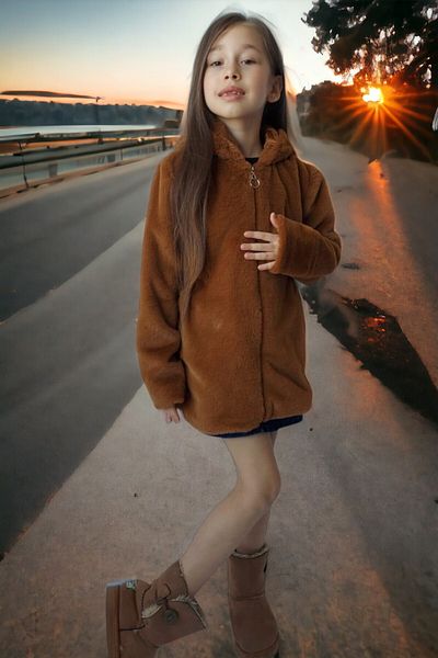 LEON CLUB Плюшено палто с еластична талия за момиче (можете да предпочетете пред таблицата с размери, която виждате)
