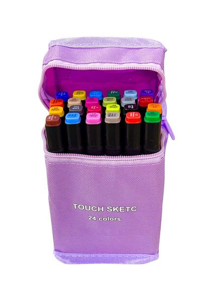 TOUCH SKETC 24 Colors Double Sided Marker Pen Set Purple Color with Stand and Bag
