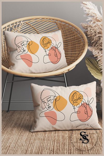 SasoHome Woman Portrait Painting Pattern 2-Piece Rectangular Throw Pillow Cover