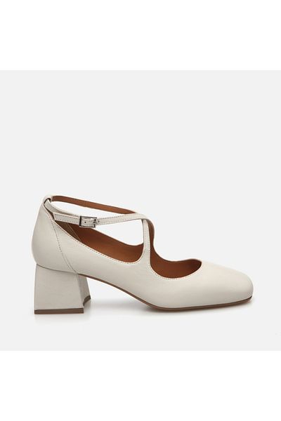 Hotiç Genuine Leather Bone Women's Thick Heel