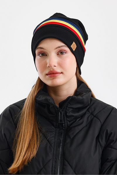 Butikgiz Women's Black Thermal Stripe Beanie - 100% Cotton, Special One Series (Color of Romania Flag)