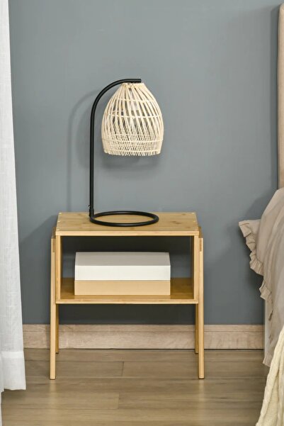 Meturas Dekoratif Bambu 2 Katlı Raflı Yan Sehpa ve Komodin Sehpa 43x42x32,5 cm