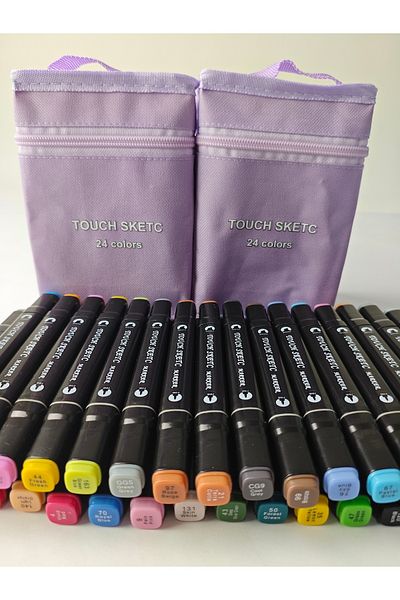 TOUCH SKETC 24 Colors Double Sided Marker Pen Set Purple Color with Stand and Bag
