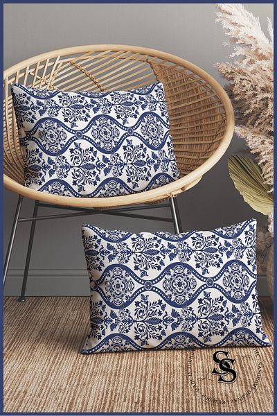 SasoHome Ethnic Ottoman Tile Embroidery Patterned 2-Piece Rectangular Throw Pillow Cover