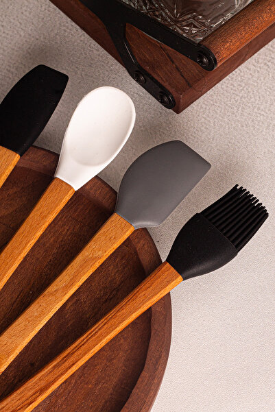 Snippy Daily - 5-Piece Bamboo Handle Silicone Spatula Set 21 cm Kitchen Set Spoon Spatula Set