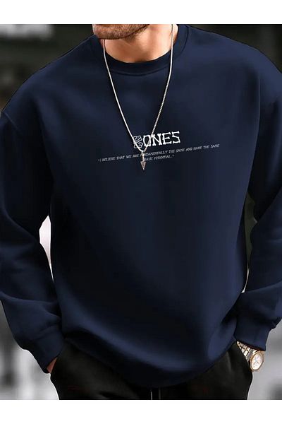 zunop Ανδρικό φούτερ με στάμπα Navy Blue Bones με λαιμόκοψη