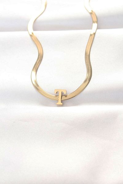Clariss 316L Steel t Letter Gold Color Italian Chain Necklace
