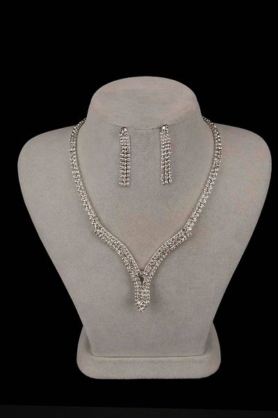 Hobigram Vira Model Crystal Stone Evening Dress Necklace and Earrings Set