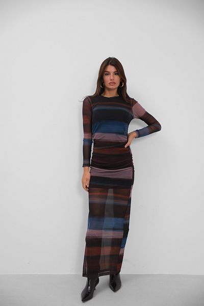 Black Fashion Rochie neagră din tul imprimat cu fante