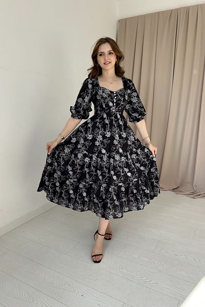 HELİS BUTİK Embroidered Embroidered Black Dress