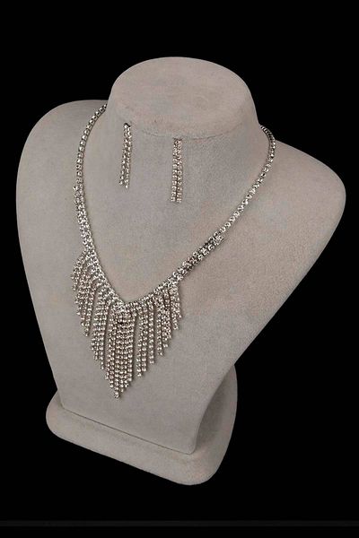 Hobigram Milla Model Crystal Stone Dangle Evening Dress Necklace and Earrings Set