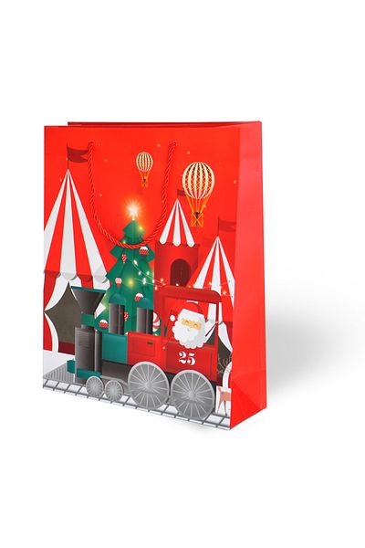 kidspartim Christmas Themed Luxury Cardboard Bag Leaf Printed Red 26X32 1 Piece