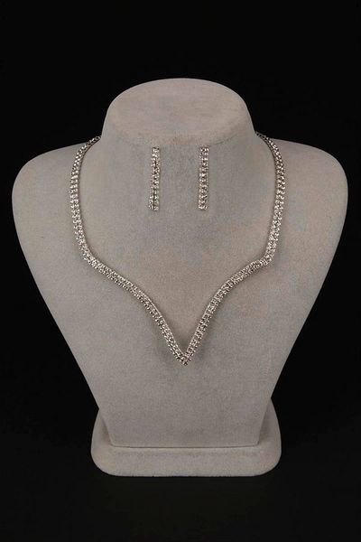 Hobigram Vendy Model Crystal Stone Evening Dress Necklace and Earring Set