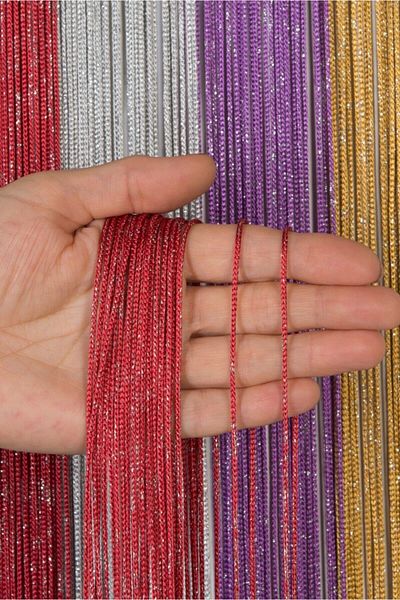 Saççax Exclusive Red-Silver Color Silvery Thick Chain Series Rope Curtain