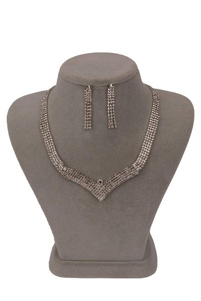 Hobigram Zera Model Crystal Stone Evening Dress Necklace and Earring Set