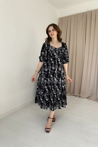 HELİS BUTİK Embroidered Embroidered Black Dress
