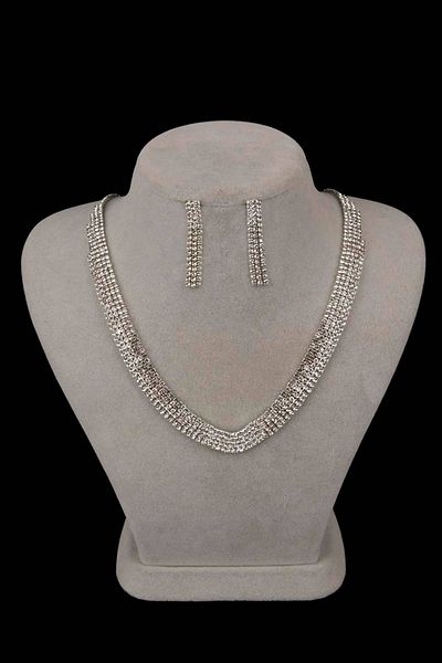 Hobigram Zevella Model Crystal Stone Evening Dress Necklace and Earrings Set