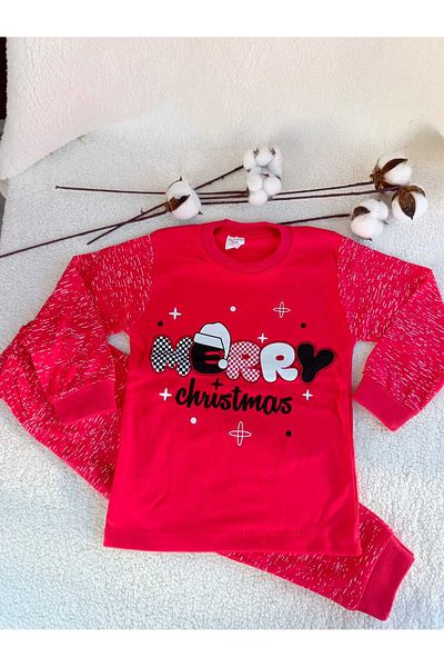 Bilge Trend Merry Christmas Printed New Year New Year Ethnic Pattern Children's Pajamas Set with Deer