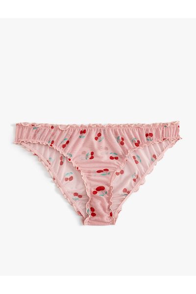 Koton New Season Cherry Printed Brief Panties with Tulle Ruffles