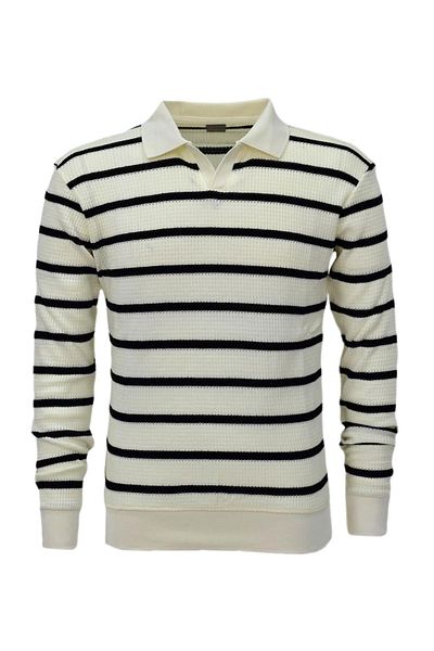 BAGLAN Men's Sports Striped Seasonal Knitwear Polo Neck Sweater Bgl-St03931