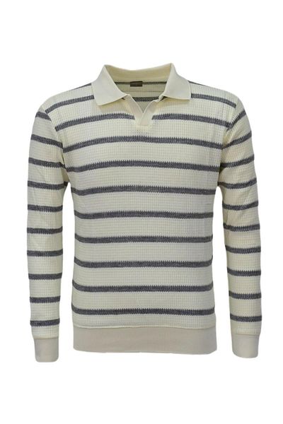 BAGLAN Men's Sports Striped Seasonal Knitwear Polo Neck Sweater Bgl-St03931