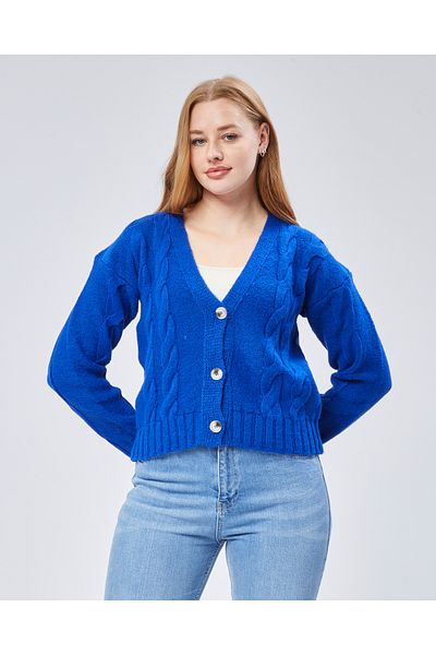 MA ananas Cardigan de damă albastru tricotat cu decolteu în V