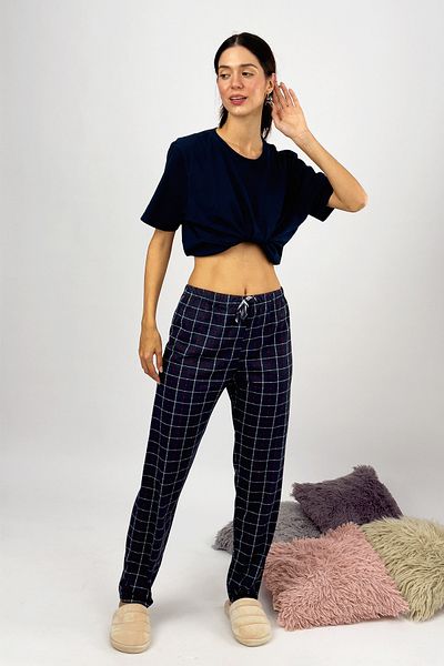Betimoda Nou bleumarin - 100% bumbac cu model panglică Pantaloni de pijama pentru femei