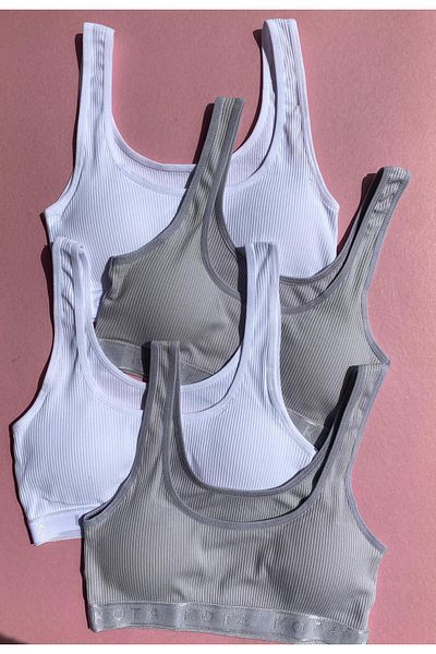 VicTroy Camisole 4-Piece Cotton Lycra Grey and White Color Ribbed Padded Bustier - Half Undershirt